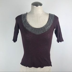 Velvet half sleeve beaded sweater